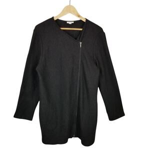 Pure Jill Women's Wool Blend Asymmetrical Full Zip Sweater Jacket Black Medium